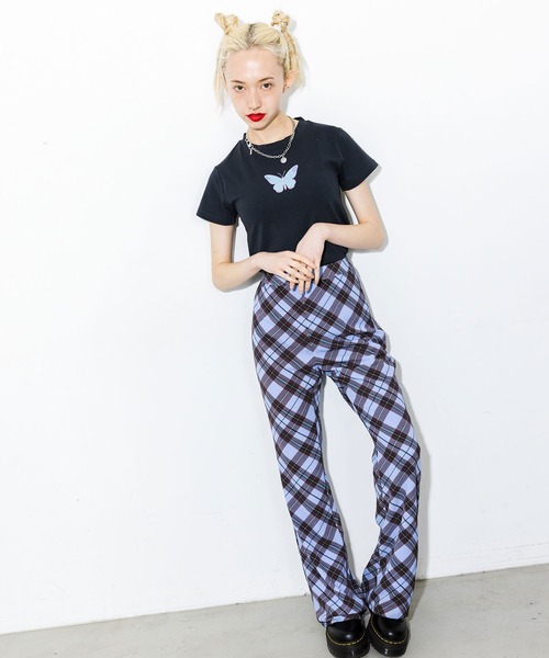 X-girl（エックスガール）の「DIAMOND PLAID FLARE PANTS（その他パンツ・レディース・ブラック/ライトグリーン/ライトブルー・S/XS/M）」の20枚目の写真