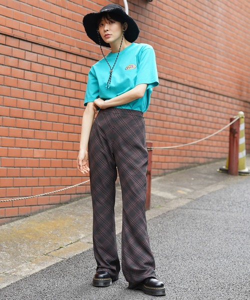 X-girl（エックスガール）の「DIAMOND PLAID FLARE PANTS（その他パンツ・レディース・ブラック/ライトグリーン/ライトブルー・S/XS/M）」の10枚目の写真