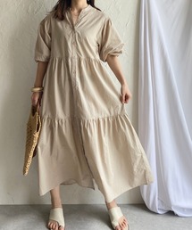 半袖ボリュームロングティアードワンピース