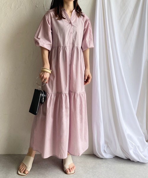 She's Closet(シーズクローゼット)の「半袖ボリュームロングティアードワンピース(シャツワンピース・レディース・ブラック/ベージュ/パープル/オフホワイト/ミント・FREE)」の5枚目の写真