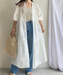 She's Closet | 半袖ボリュームロングティアードワンピース(シャツワンピース)
