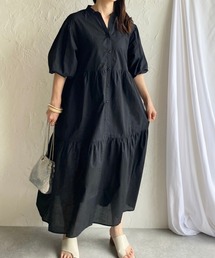 半袖ボリュームロングティアードワンピース