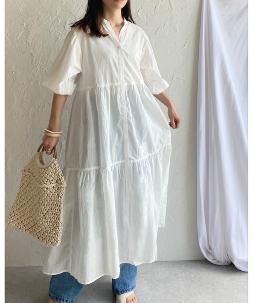 She's Closet(シーズクローゼット)の「半袖ボリュームロングティアードワンピース(シャツワンピース・レディース・ブラック/ベージュ/パープル/オフホワイト/ミント・FREE)」の6枚目の写真