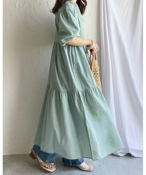 She's Closet(シーズクローゼット)の「半袖ボリュームロングティアードワンピース(シャツワンピース・レディース・ブラック/ベージュ/パープル/オフホワイト/ミント・FREE)」の7枚目の写真