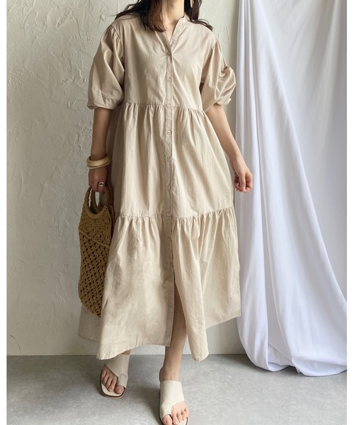 She's Closet(シーズクローゼット)の「半袖ボリュームロングティアードワンピース(シャツワンピース・レディース・ブラック/ベージュ/パープル/オフホワイト/ミント・FREE)」の8枚目の写真