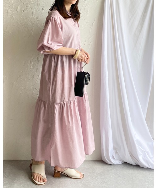 She's Closet(シーズクローゼット)の「半袖ボリュームロングティアードワンピース(シャツワンピース・レディース・ブラック/ベージュ/パープル/オフホワイト/ミント・FREE)」の10枚目の写真