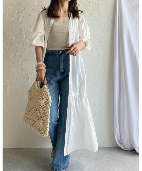 She's Closet(シーズクローゼット)の「半袖ボリュームロングティアードワンピース(シャツワンピース・レディース・ブラック/ベージュ/パープル/オフホワイト/ミント・FREE)」の11枚目の写真