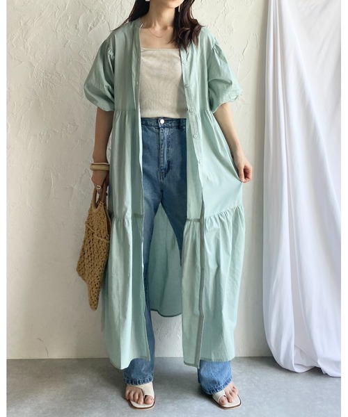 She's Closet(シーズクローゼット)の「半袖ボリュームロングティアードワンピース(シャツワンピース・レディース・ブラック/ベージュ/パープル/オフホワイト/ミント・FREE)」の13枚目の写真