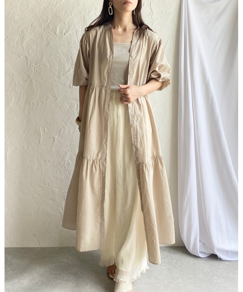 She's Closet(シーズクローゼット)の「半袖ボリュームロングティアードワンピース(シャツワンピース・レディース・ブラック/ベージュ/パープル/オフホワイト/ミント・FREE)」の14枚目の写真