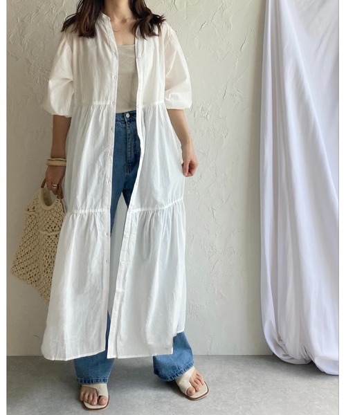 She's Closet(シーズクローゼット)の「半袖ボリュームロングティアードワンピース(シャツワンピース・レディース・ブラック/ベージュ/パープル/オフホワイト/ミント・FREE)」の15枚目の写真