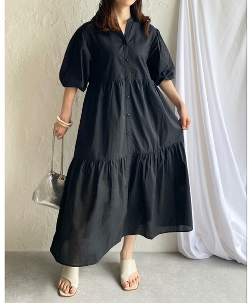 She's Closet(シーズクローゼット)の「半袖ボリュームロングティアードワンピース(シャツワンピース・レディース・ブラック/ベージュ/パープル/オフホワイト/ミント・FREE)」の16枚目の写真