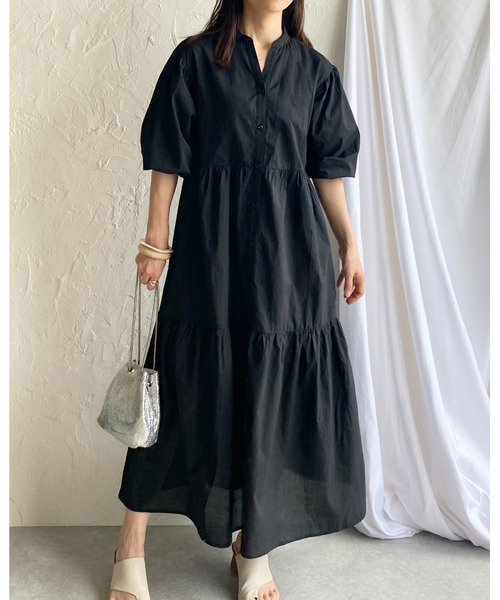 She's Closet(シーズクローゼット)の「半袖ボリュームロングティアードワンピース(シャツワンピース・レディース・ブラック/ベージュ/パープル/オフホワイト/ミント・FREE)」の17枚目の写真