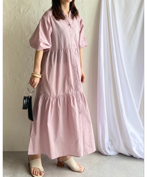 She's Closet(シーズクローゼット)の「半袖ボリュームロングティアードワンピース(シャツワンピース・レディース・ブラック/ベージュ/パープル/オフホワイト/ミント・FREE)」の18枚目の写真