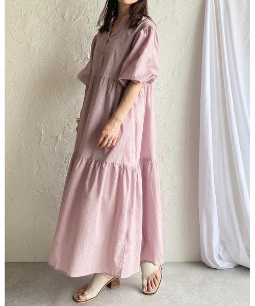 She's Closet(シーズクローゼット)の「半袖ボリュームロングティアードワンピース(シャツワンピース・レディース・ブラック/ベージュ/パープル/オフホワイト/ミント・FREE)」の19枚目の写真
