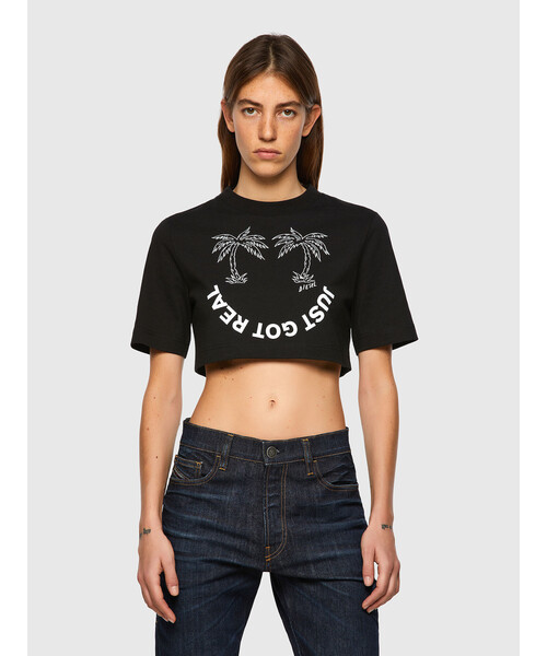 DIESEL（ディーゼル）の「レディース Tシャツ トップス カットソ－ スリムフィット ショート丈（Tシャツ/カットソー・レディース・ホワイト/ブラック・LARGE/SMALL/MEDIUM/X-SMALL）」の2枚目の写真