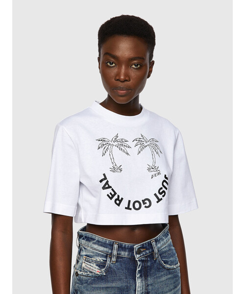 DIESEL（ディーゼル）の「レディース Tシャツ トップス カットソ－ スリムフィット ショート丈（Tシャツ/カットソー・レディース・ホワイト/ブラック・LARGE/SMALL/MEDIUM/X-SMALL）」の6枚目の写真