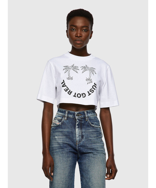 DIESEL（ディーゼル）の「レディース Tシャツ トップス カットソ－ スリムフィット ショート丈（Tシャツ/カットソー・レディース・ホワイト/ブラック・LARGE/SMALL/MEDIUM/X-SMALL）」の7枚目の写真