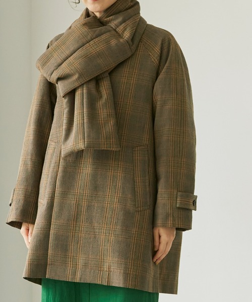 note et silence (ノートエシロンス)の「Woolギャバ近江晒エボダウン ジャケットコート(ノーカラージャケット・レディース・チェック/チャコールグレー・FREE)」の7枚目の写真