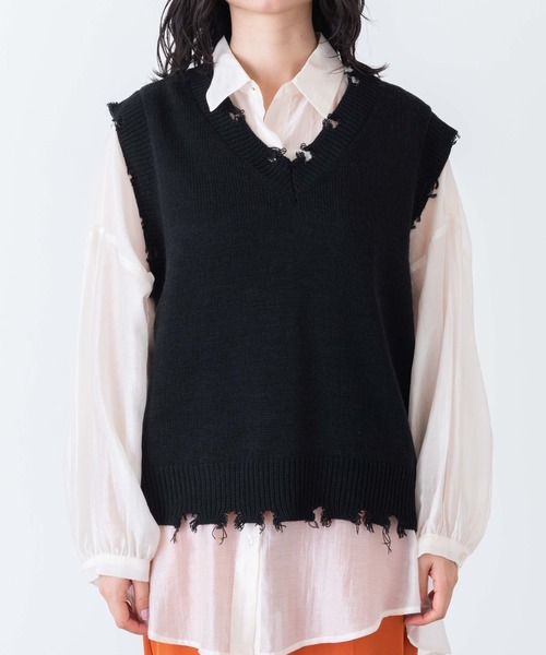 WEGO（ウィゴー）の「WEGO/オーバーサイズニットベスト（ベスト・レディース・ブラック/ダークグリーン/グレー/アイボリー/ブラック系その他・FREE）」の16枚目の写真