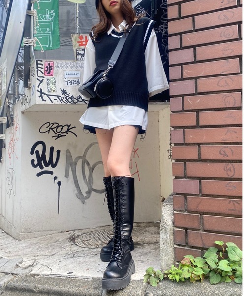 WEGO（ウィゴー）の「WEGO/オーバーサイズニットベスト（ベスト・レディース・ブラック/ダークグリーン/グレー/アイボリー/ブラック系その他・FREE）」の8枚目の写真