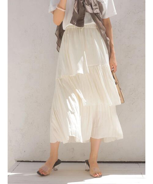 AMERICAN HOLIC（アメリカンホリック）の「ワッシャーサテン切り替えティアードスカート（スカート・レディース・アイボリー/モカ・L/M）」の8枚目の写真