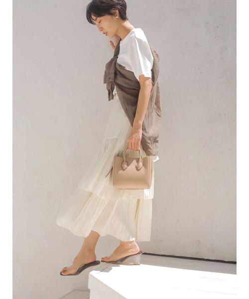 AMERICAN HOLIC（アメリカンホリック）の「ワッシャーサテン切り替えティアードスカート（スカート・レディース・アイボリー/モカ・L/M）」の9枚目の写真