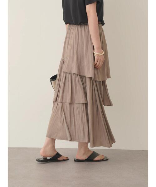 AMERICAN HOLIC（アメリカンホリック）の「ワッシャーサテン切り替えティアードスカート（スカート・レディース・アイボリー/モカ・L/M）」の11枚目の写真