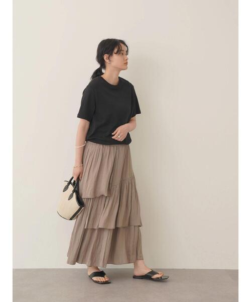 AMERICAN HOLIC（アメリカンホリック）の「ワッシャーサテン切り替えティアードスカート（スカート・レディース・アイボリー/モカ・L/M）」の12枚目の写真