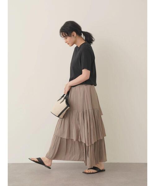 AMERICAN HOLIC（アメリカンホリック）の「ワッシャーサテン切り替えティアードスカート（スカート・レディース・アイボリー/モカ・L/M）」の14枚目の写真
