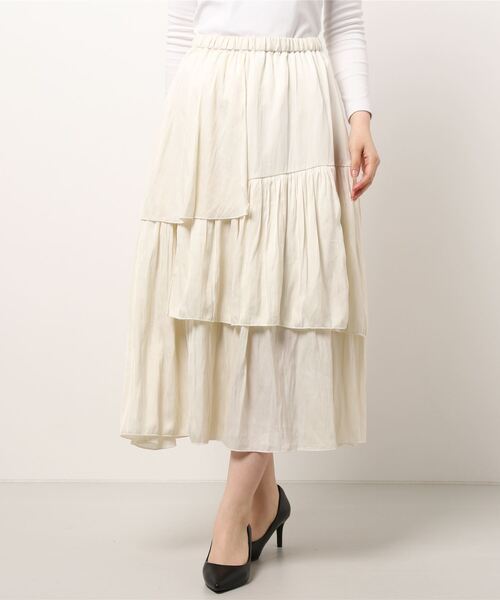 AMERICAN HOLIC（アメリカンホリック）の「ワッシャーサテン切り替えティアードスカート（スカート・レディース・アイボリー/モカ・L/M）」の5枚目の写真