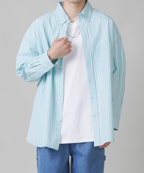SPINNS(スピンズ)の「【ビッグシルエット】ストライプオーバーサイズ長袖シャツ(シャツ/ブラウス・メンズ・サックスブルー/ブルー/ミント/ブルー系その他・ONESIZE)」の2枚目の写真
