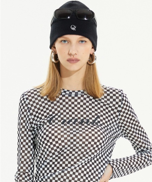 CRANK（クランク）の「【CRANK】LOGO SHORT BEANIE（ニットキャップ/ビーニー・レディース・ブラック/ピンク・ONE SIZE）」の6枚目の写真