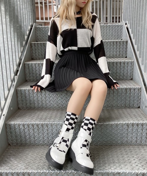 Figments（フィグメンツ）の「チェッカーフラッグニット（ニット/セーター・レディース・ブラック・FREE）」の7枚目の写真