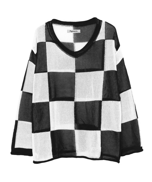 Figments（フィグメンツ）の「チェッカーフラッグニット（ニット/セーター・レディース・ブラック・FREE）」の2枚目の写真