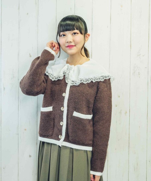 Clice de Paris（クリシェドゥパリス）の「K/バイカラーカーディガン（カーディガン/ボレロ・レディース・ブラウン/グリーン・ONESIZE）」の4枚目の写真