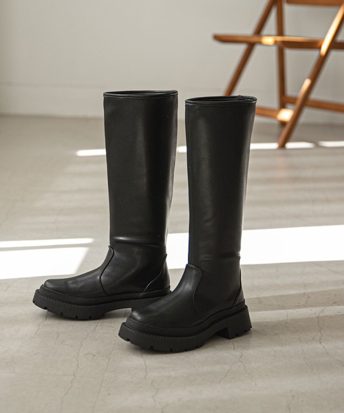 rectangle(レクタングル)の「トラックソールロングブーツ(ブーツ・レディース・ブラック・LL/S/M/L)」の2枚目の写真