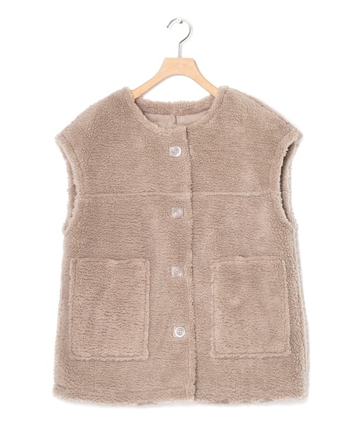 w closet（ダブルクローゼット）の「エコスエードムートンベスト（その他アウター・レディース・ライトベージュ/グレイッシュベージュ・FREE）」の3枚目の写真