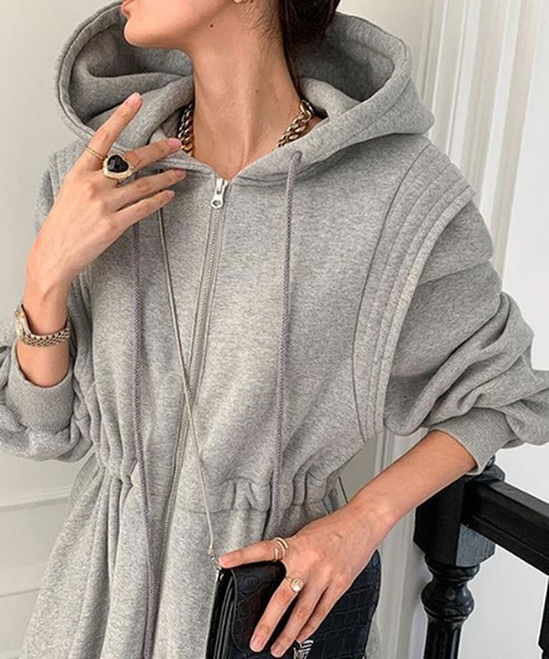 Grandeir（グランディール）の「フロントジップ パーカー ワンピース（ワンピース・レディース・グレー/ブラック/アイボリー・M）」の13枚目の写真