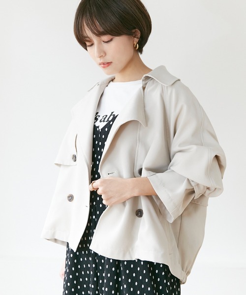 INCEDE（インシード）の「ツイルピーチ ショートトレンチコート（その他アウター・レディース・ベージュ/オフホワイト・LL/3L/M/L）」の8枚目の写真