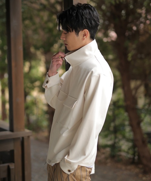 UNION STATION（ユニオンステーション）の「【セットアップ対応】ストレッチツイルスタンドカラーブルゾン（ブルゾン・メンズ・オフホワイト/グレイッシュベージュ・L/S/M）」の3枚目の写真