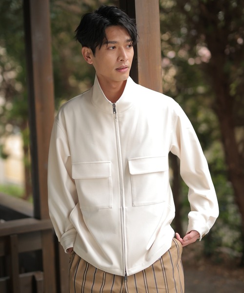 UNION STATION（ユニオンステーション）の「【セットアップ対応】ストレッチツイルスタンドカラーブルゾン（ブルゾン・メンズ・オフホワイト/グレイッシュベージュ・L/S/M）」の9枚目の写真