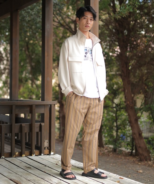 UNION STATION（ユニオンステーション）の「【セットアップ対応】ストレッチツイルスタンドカラーブルゾン（ブルゾン・メンズ・オフホワイト/グレイッシュベージュ・L/S/M）」の5枚目の写真