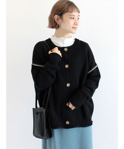 ehka sopo（エヘカソポ）の「前後着ハンドステッチカーディガン（カーディガン/ボレロ・レディース・ブラック/グレー/オフホワイト・ﾌﾘ-）」の2枚目の写真