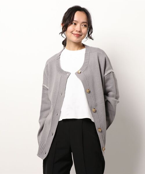 ehka sopo（エヘカソポ）の「前後着ハンドステッチカーディガン（カーディガン/ボレロ・レディース・ブラック/グレー/オフホワイト・ﾌﾘ-）」の8枚目の写真