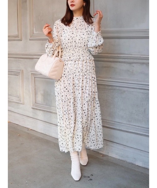 MIIA（ミーア）の「ウエストシャーリングフラワーワンピース（ワンピース・レディース・ブラック/オフホワイト/グリーン・FREE）」の6枚目の写真