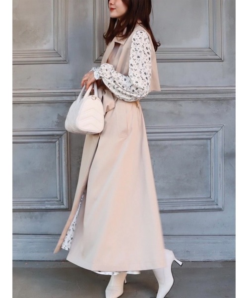 MIIA（ミーア）の「ウエストシャーリングフラワーワンピース（ワンピース・レディース・ブラック/オフホワイト/グリーン・FREE）」の7枚目の写真