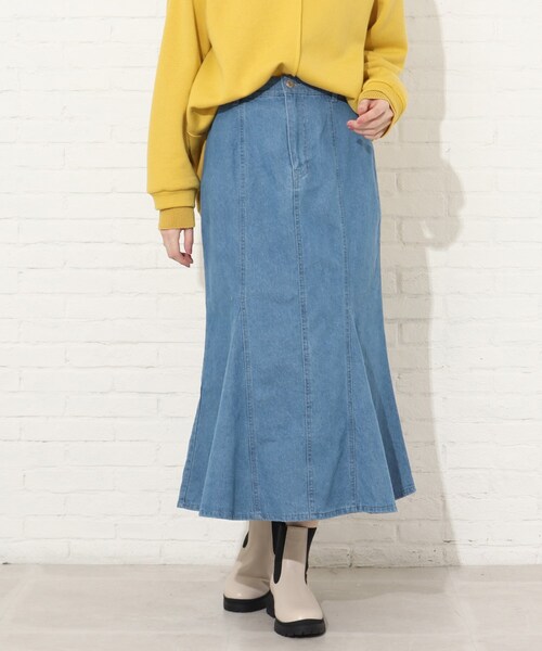 Cutie Blonde（キューティーブロンド）の「◆【S-L】カラーマーメイドスカート（デニムスカート・レディース・サックスブルー/グリーン/アイボリー・01/02/03）」の3枚目の写真