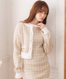 springツイードニットショートカーディガン