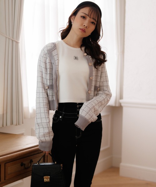 LIPSERVICE（リップサービス）の「springツイードニットショートカーディガン（カーディガン/ボレロ・レディース・ホワイト/ライトブルー/イエロー・FREE）」の6枚目の写真