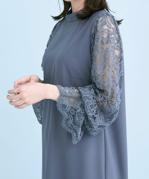 【DRESS】レース袖ドッキングワンピース